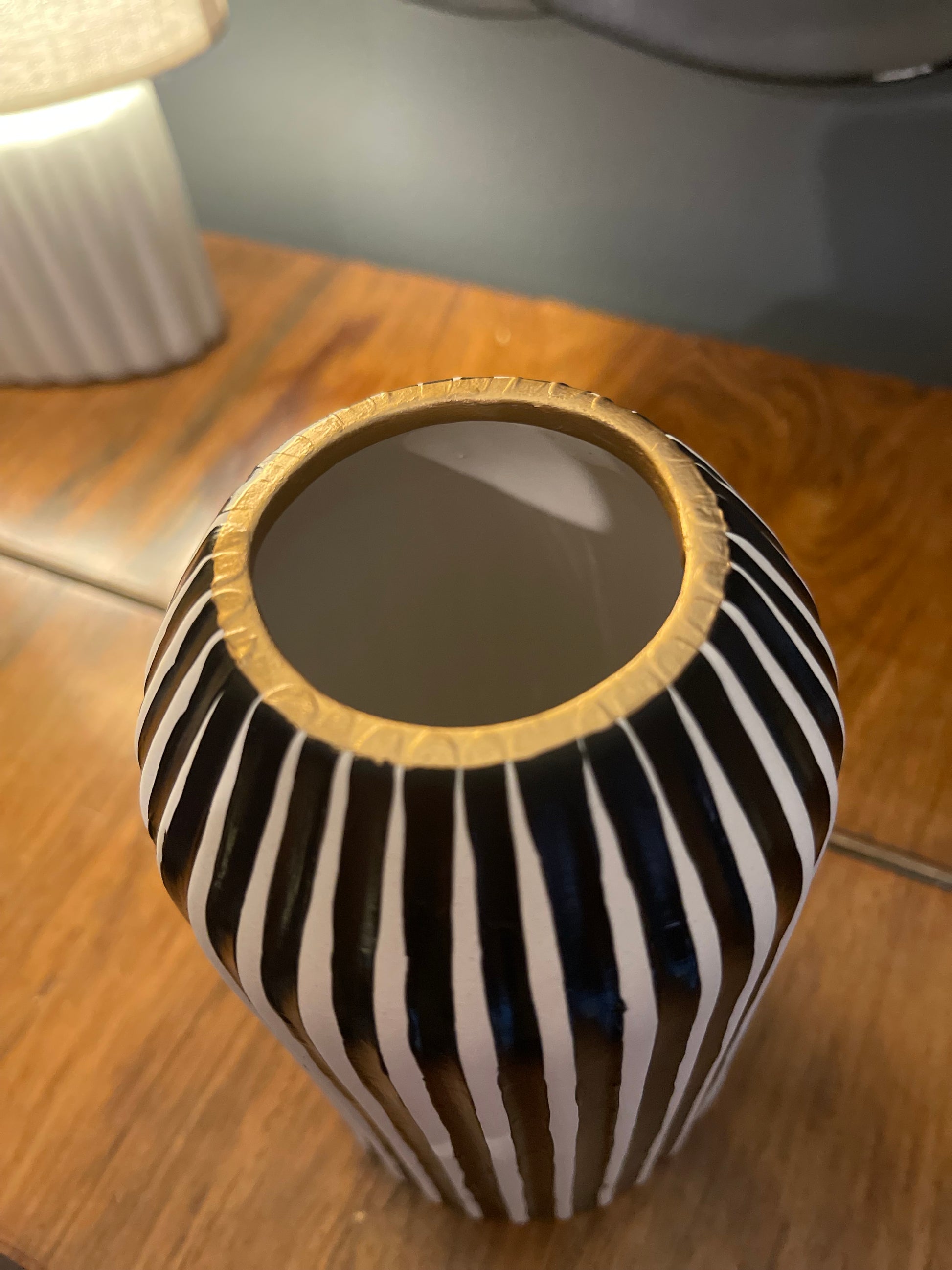 Black and white striped vase