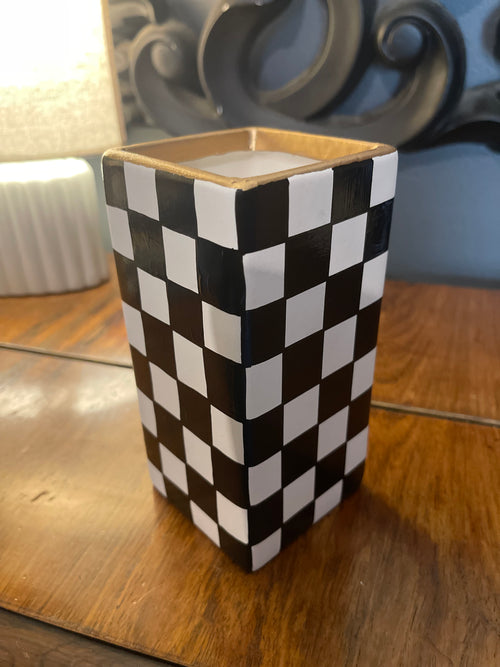 Black and white check vase