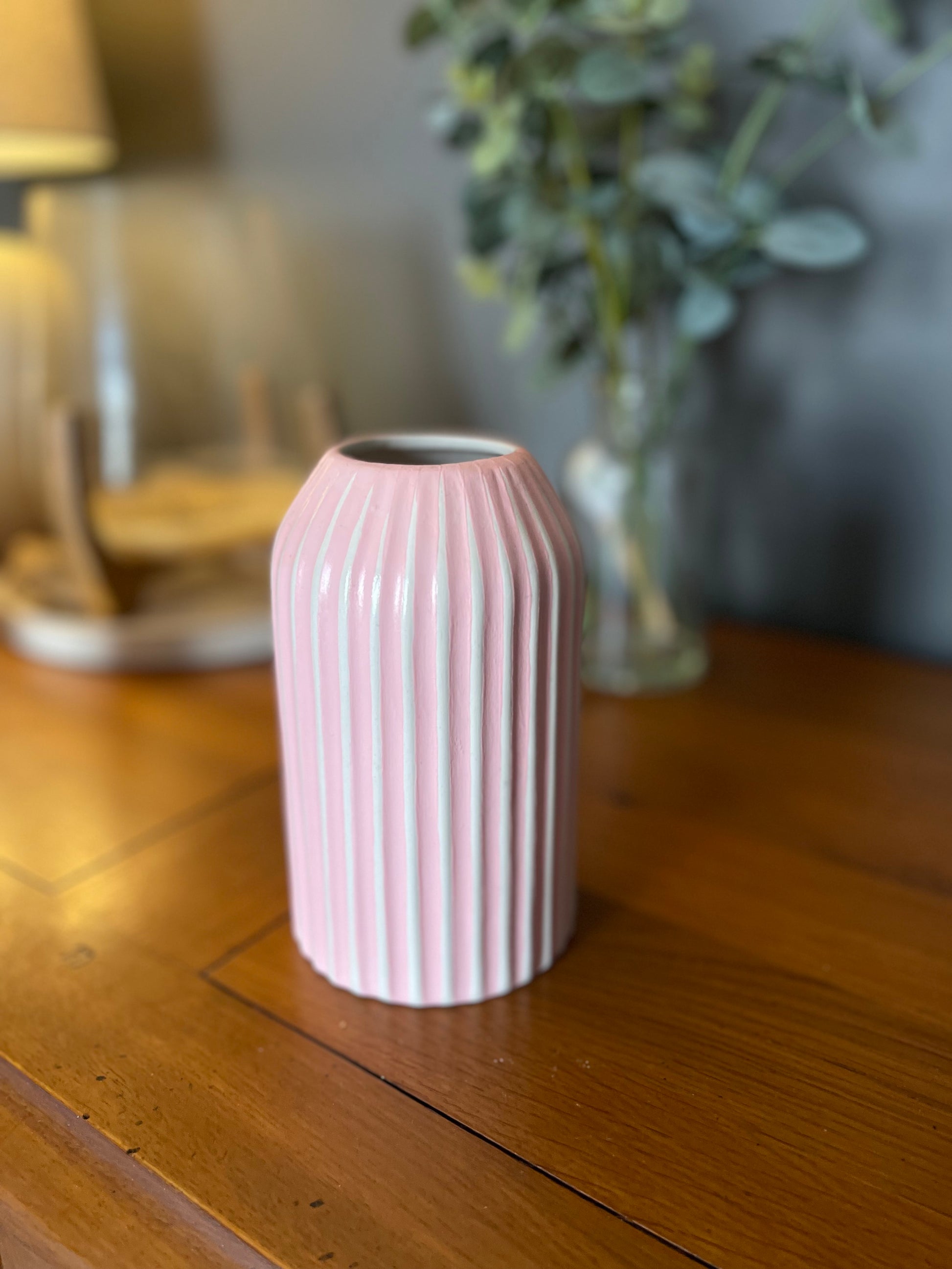 Pink and white striped vase