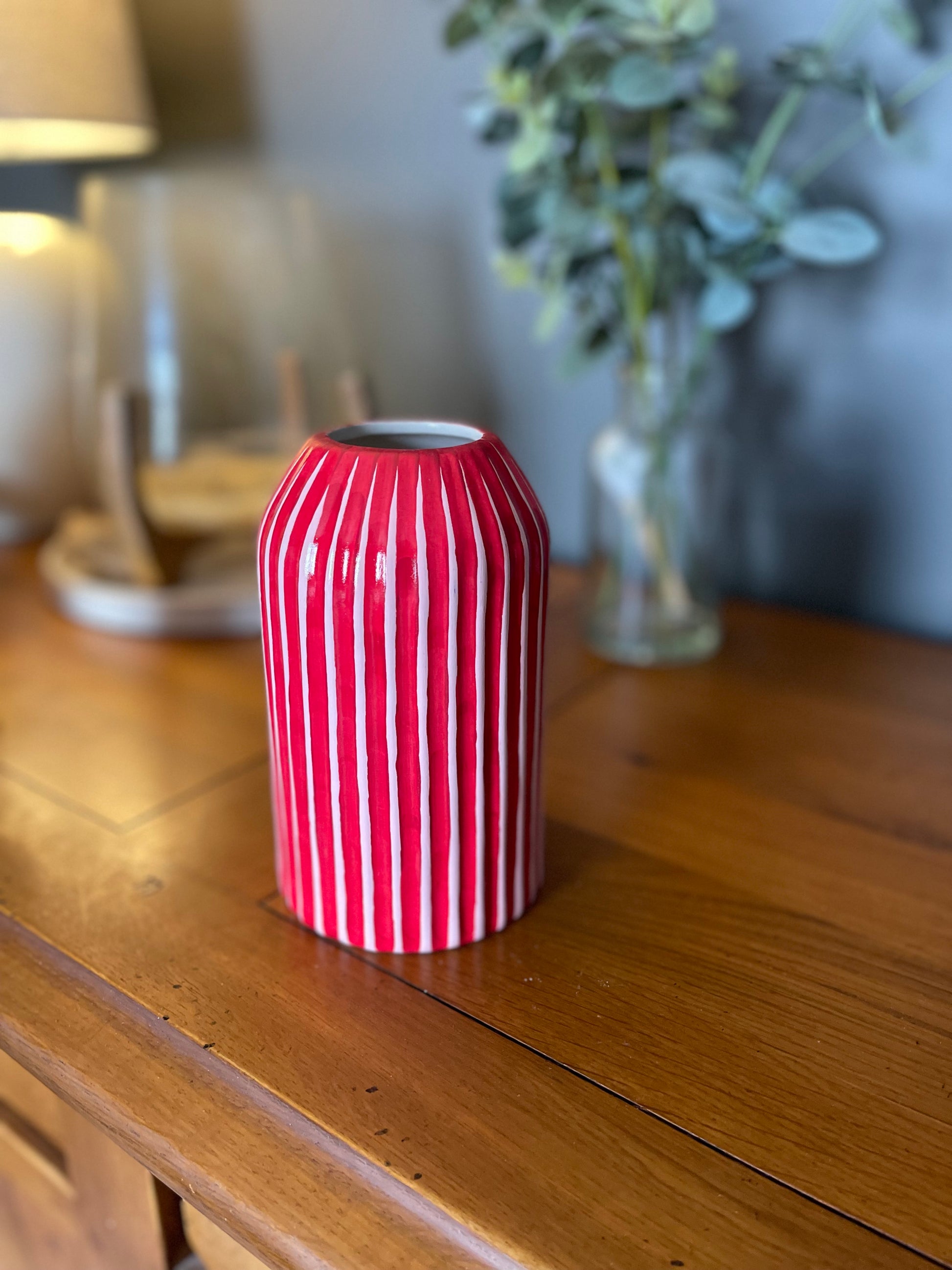 Pink and red striped vase